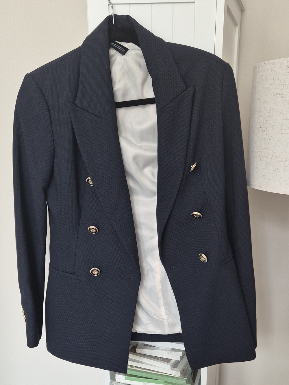 Classic Double-Breasted Navy Blazer with Gold Buttons Zara Xs